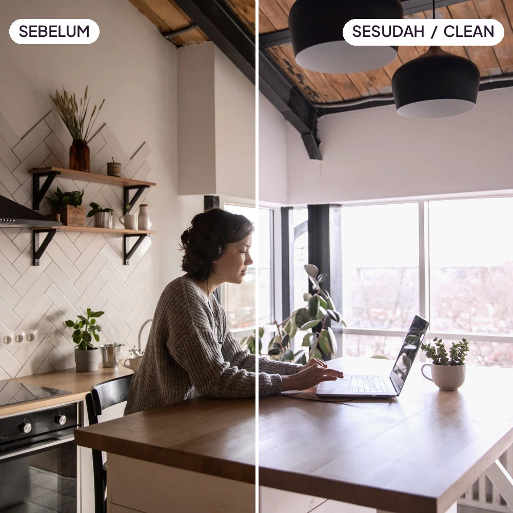 Perbandingan foto sebelum dan sesudah preset Clean Bright