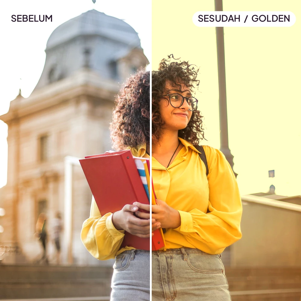 Perbandingan foto sebelum dan sesudah preset Golden Hour