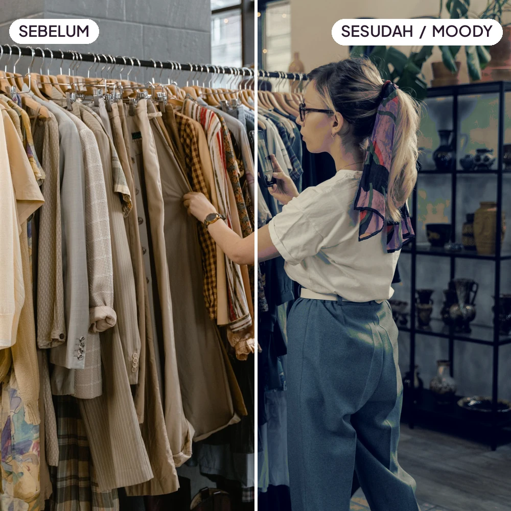Perbandingan foto sebelum dan sesudah preset Moody Film